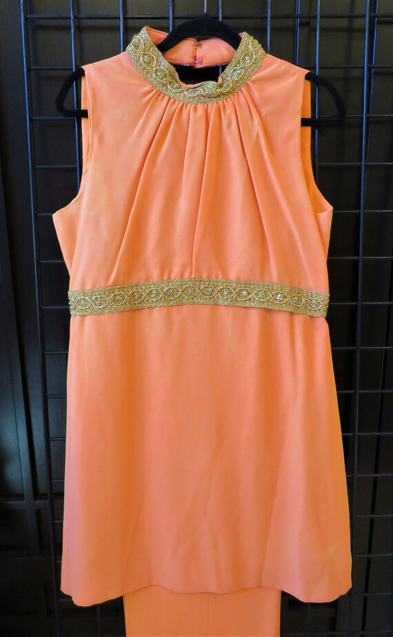 Vintage 1960s Orange Matching Pant Top Set Size 18