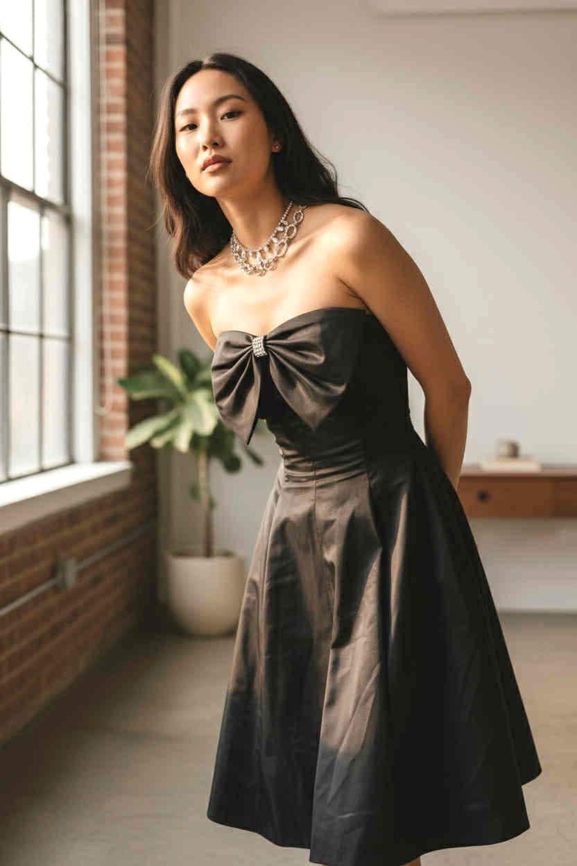 Vintage 1980s CLIMAX David Howard Black Strapless Party Dress W