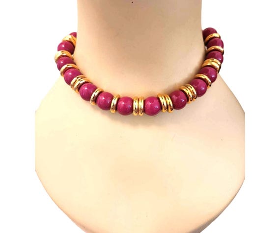 ヴィンテージ LCi Liz Claiborne ホットピンク ゴールドトーン ビーズ 