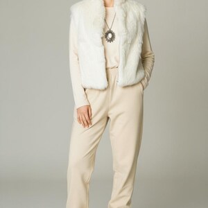 Chaleco de piel de conejo auténtica color crema estilo bohemio de Split End Ltd., vintage, fabricado en Hong Kong, talla L