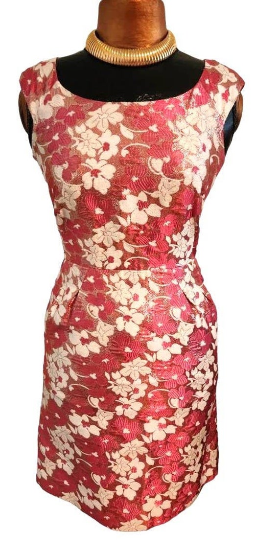 Vtg. Kate Spade JOSIE Metallic Pink Silk Jacquard Slvless Floral Shift Dress 2 Etsy
