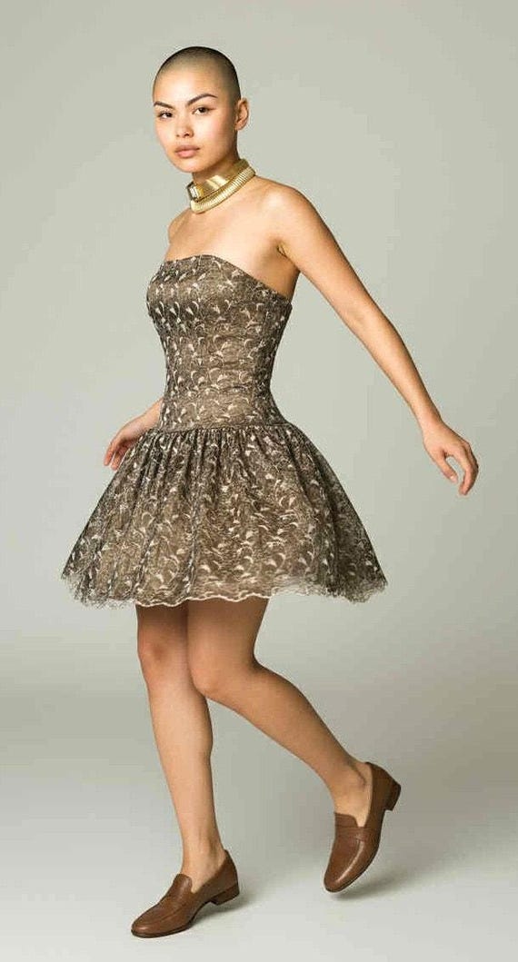 slim fit dress slacks 80s Gunne Sax Jacquard & Lace Party Dress main image 1
