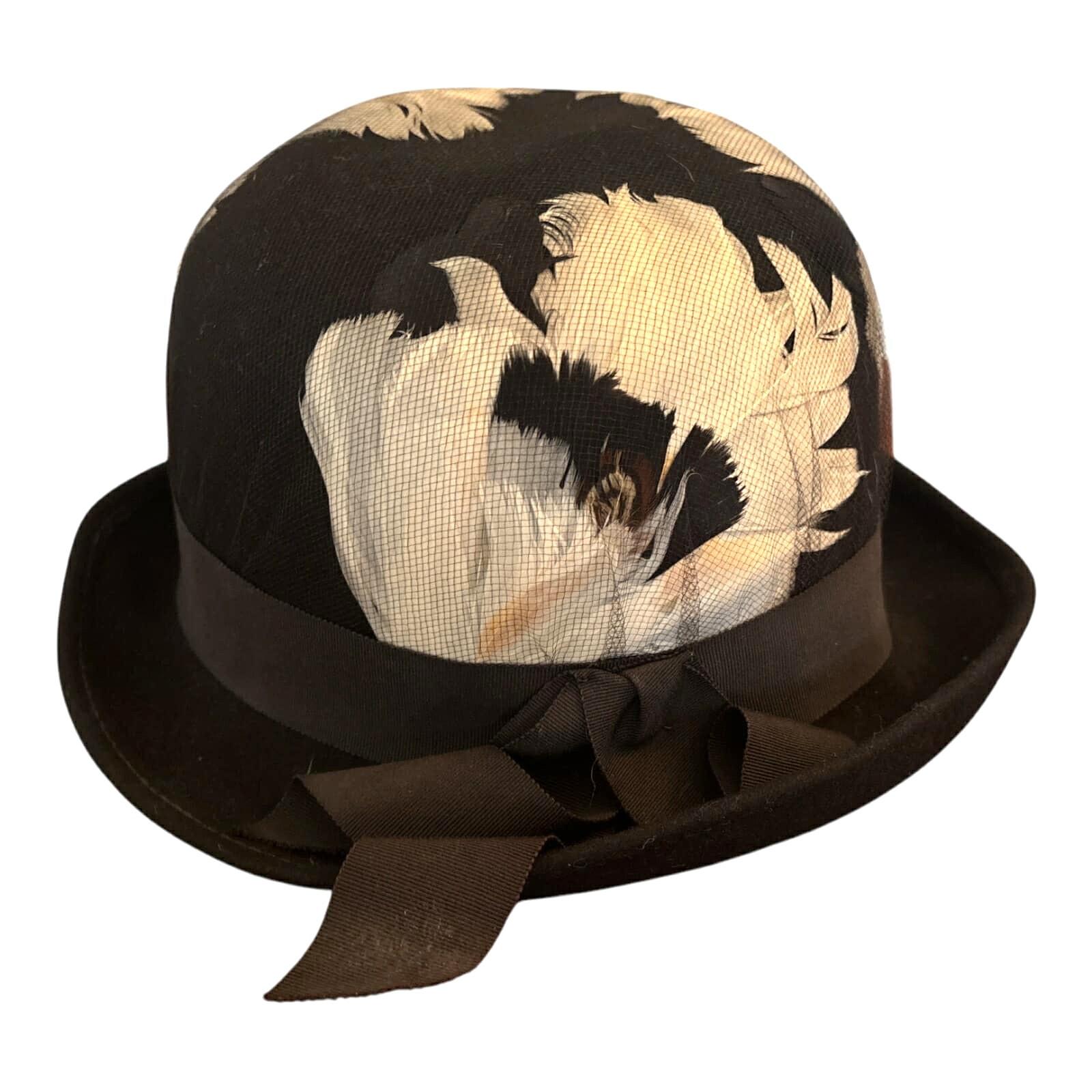 VTG Black Wool Feather Ribbon Neumann Endler Fairfield Felts 100% Wool Hat Victorian Womans FairField Felts Neuman-Endler 100% Wool Hat  main image 3