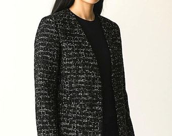 Vintage Lafayette 148 New York Tweedkavaj Petite P Svart Guld Metallic Jacka Glamorös