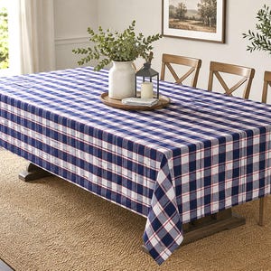 Vintage Style Sur La Table Plaid Tablecloth Red White Blue Cotton Table Linen OVERSIZED image 1