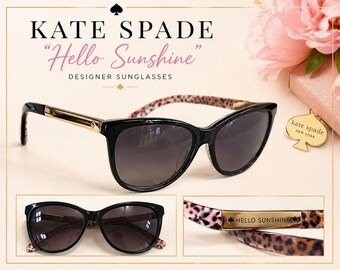 Gafas de sol vintage Kate Spade New York Hello Sunshine estilo ojo de gato con estampado de leopardo negro y detalles dorados