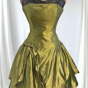 Vintage Jessica McClintock Green Taffeta Strapless Party Prom Dress Full Skirt 8