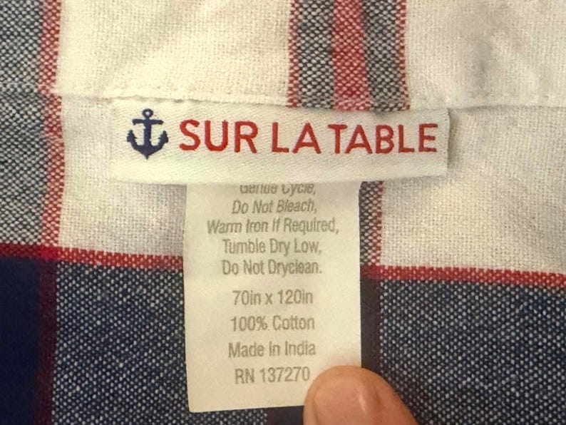 Vintage Style Sur La Table Plaid Tablecloth Red White Blue Cotton Table Linen OVERSIZED image 3