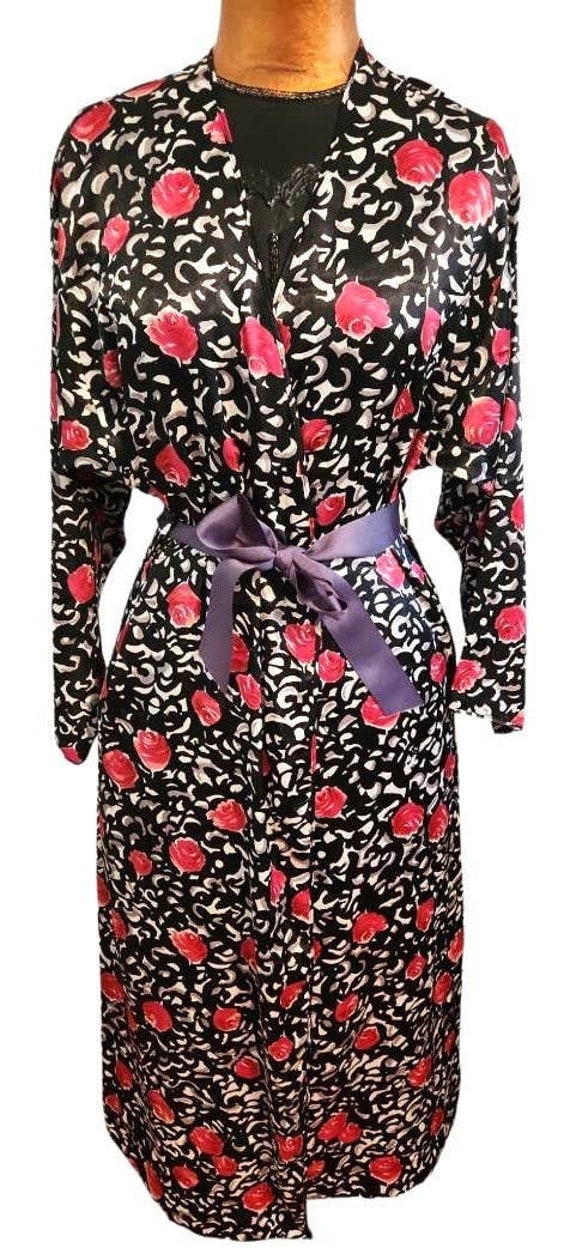 Vintage Josie By Natori Sz M Red Pink Roses Floral