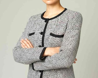 Vintage Armani Collezioni Single Breasted Multicolor Tweed Black Trim Jacket US 10 IT 46