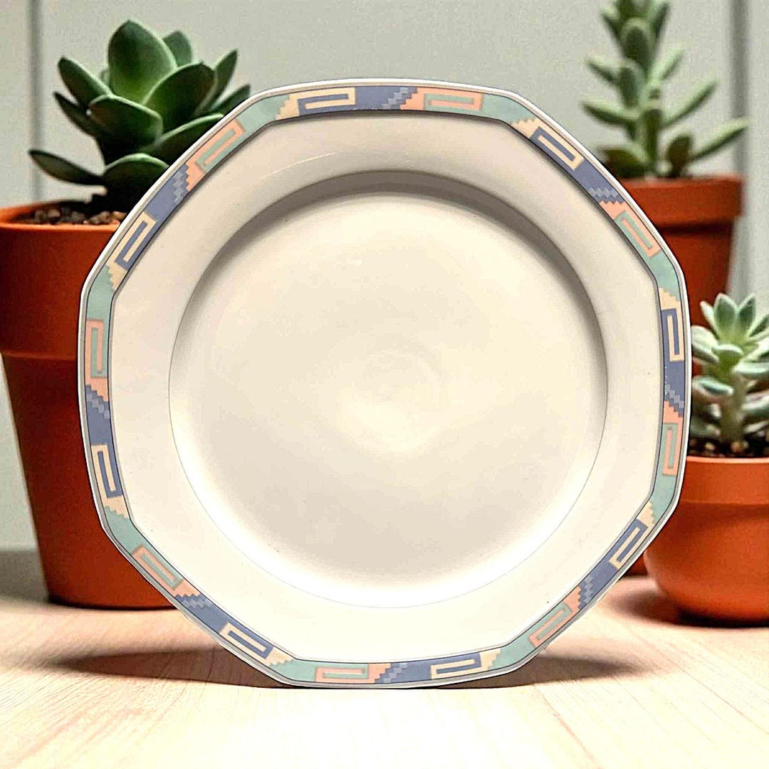 Christopher Stuart Y0002 Southwest Fine China Hexagonal White Blue Pink ...