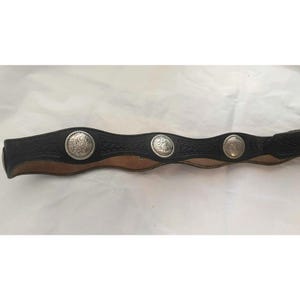Vintage 3 D Black Leather Concho Adjustable Belt Made USA 42  display picture 1