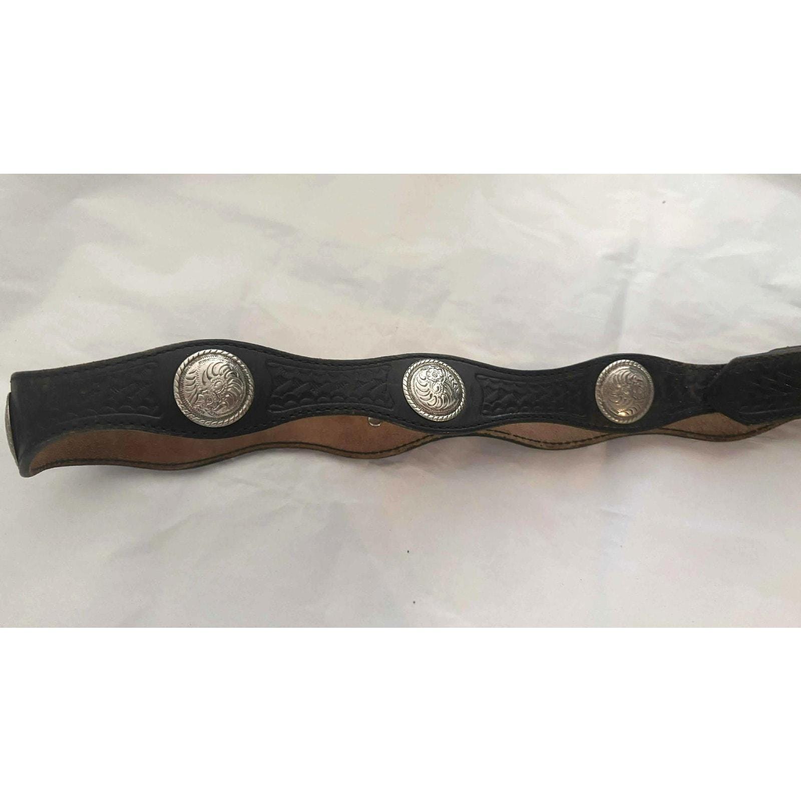 Vintage Concho Black Leather Western Full Grain Cowhide Belt Size 42 Women Wide Waist Fashion Vintage Cowhide Full Grain Leather  main image 2