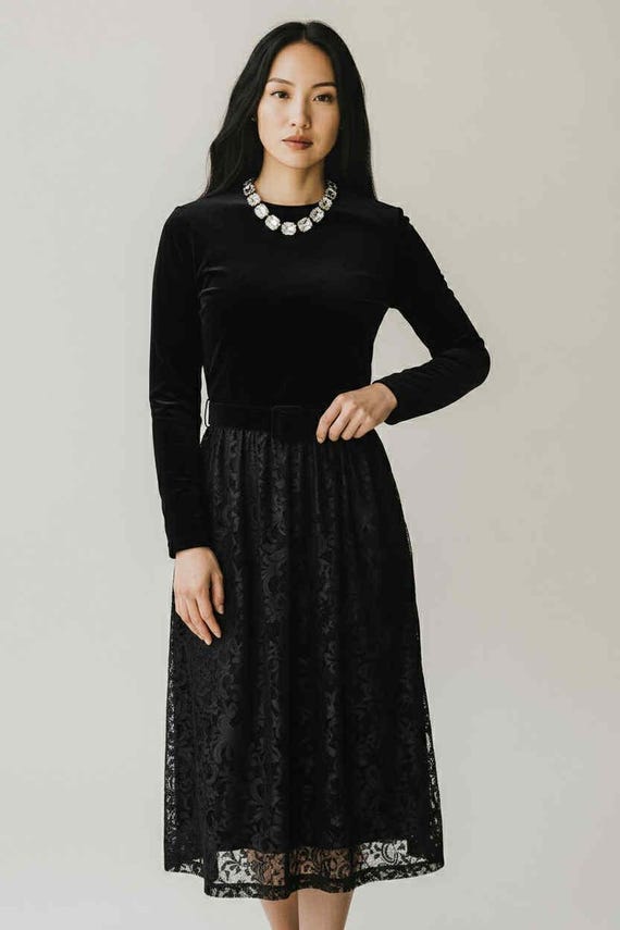 black lace velvet bow midi dress Pretty Lavish floral lace velvet bow shoulders sweetheart neck midaxi dress in black