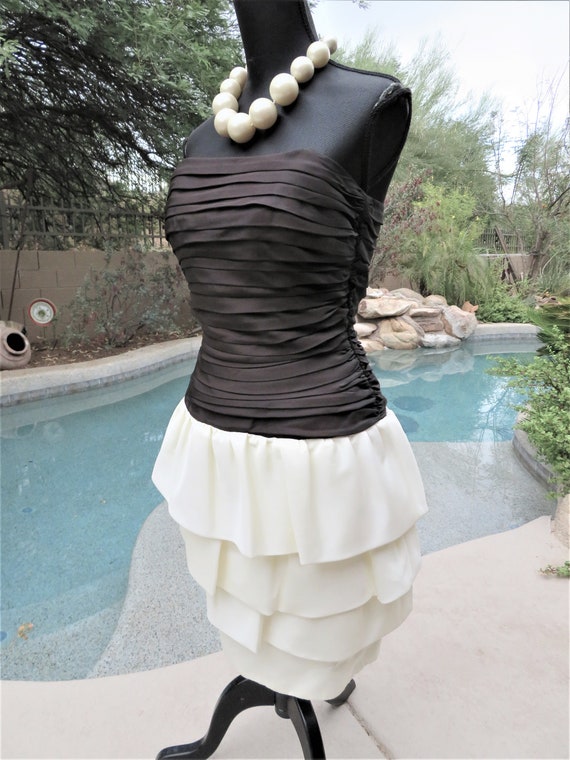 Vtg 80s Tadashi Black & White Strapless Dress Sz 6 - image 3