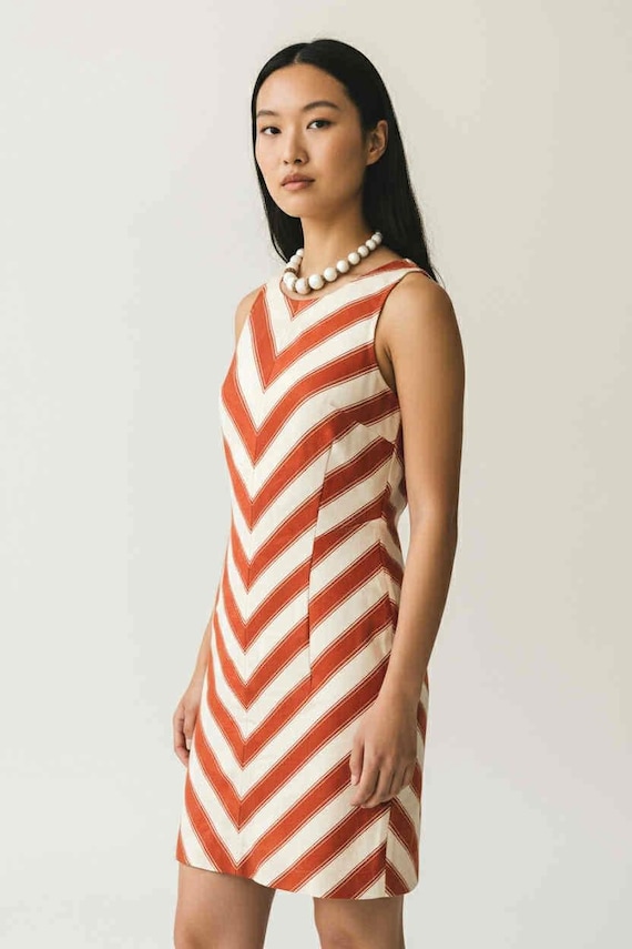 strapless open back dress Vintage Emanuel Ungaro Orange and Tan Chevron stripe 1970s Shirt Dress –  Modig main image 1