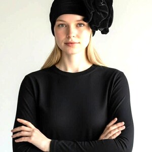 Evelyn Varon Vintage 60\'s Large Brim Elegant Hat, Black Soft Velvet, Ribbon Band Evelyn Varon Vintage 60\ main image 4