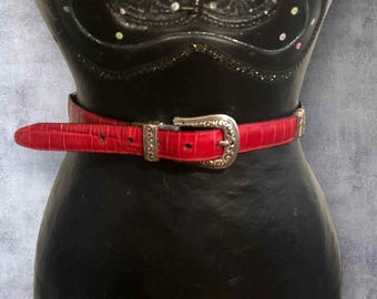 Cinturón reversible de piel con relieve de cocodrilo Brighton, color negro, marrón y plateado, talla 43101, talla 34