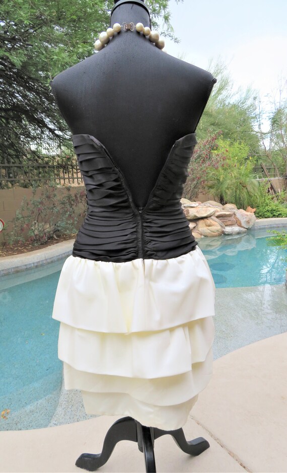 Vtg 80s Tadashi Black & White Strapless Dress Sz 6 - image 4