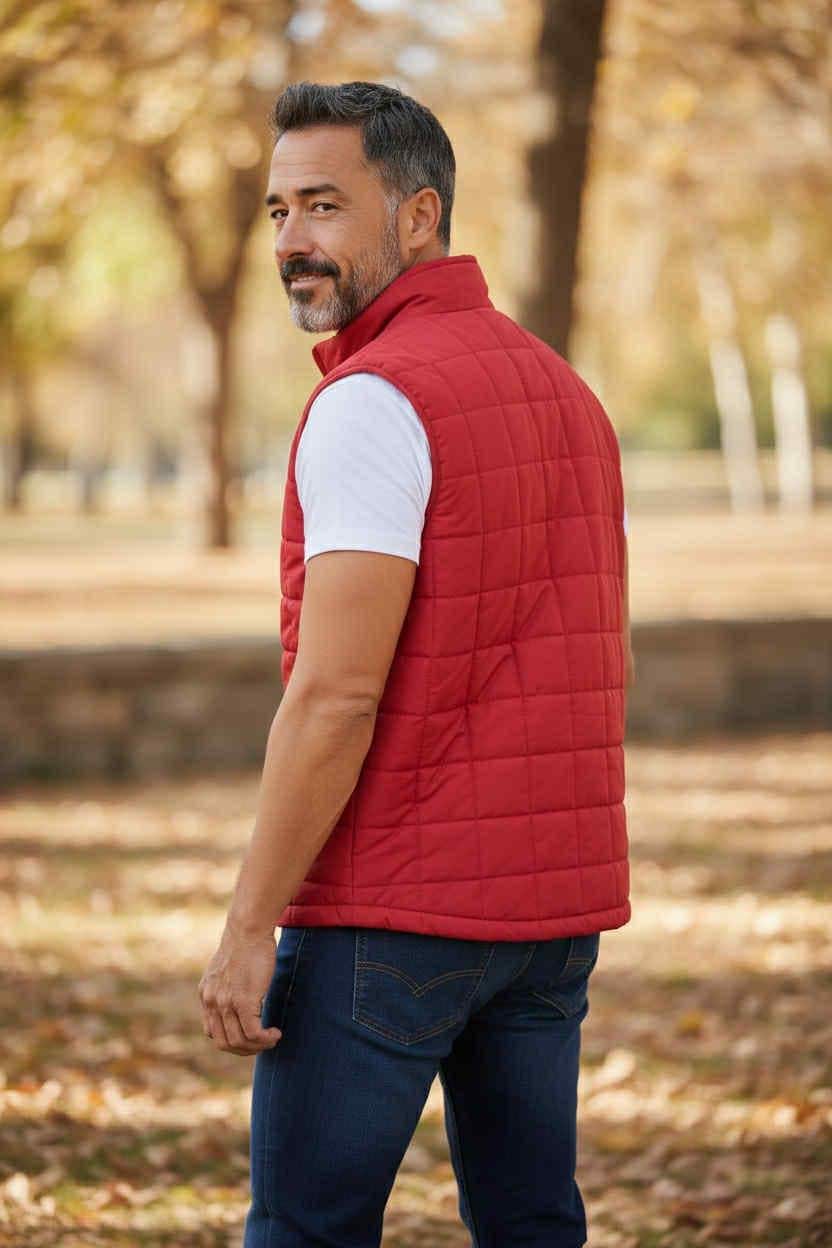 Vtg Mens Chaps Ralph Lauren Red Zip Front Puffer Vest XL Pockets