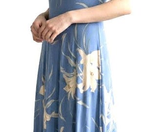 Chaps Blue Floral Maxi Dress S Cotton Cottagecore Garden Party Fit Flare