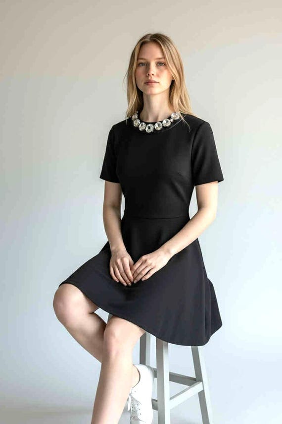 Vtg Madewell Black Ponte Knit Short Sleeve Dress Leather Trim Size M - Etsy