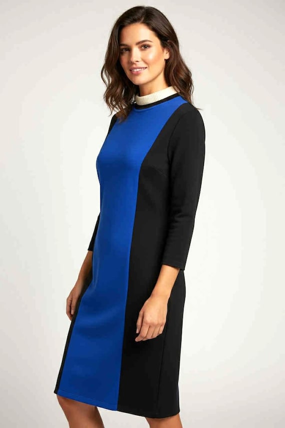 blue and black bodycon dress Blue Abstract Bodycon Dress High Neck Mini Long Sleeve main image 1
