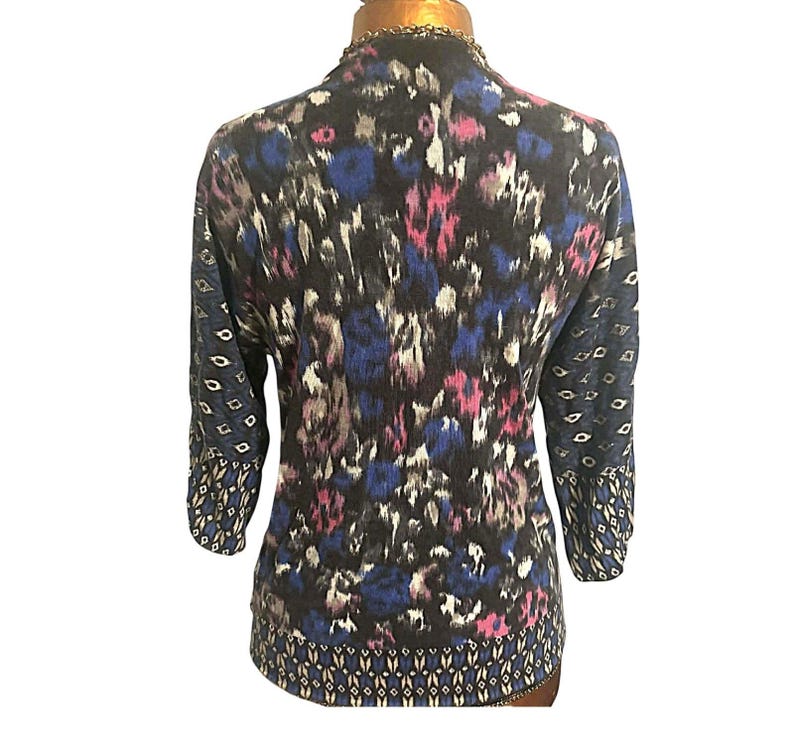 Vtg Guinevere Anthropologie Merino Wool Cardigan S Boho Patterned Open Front Sweater image 5
