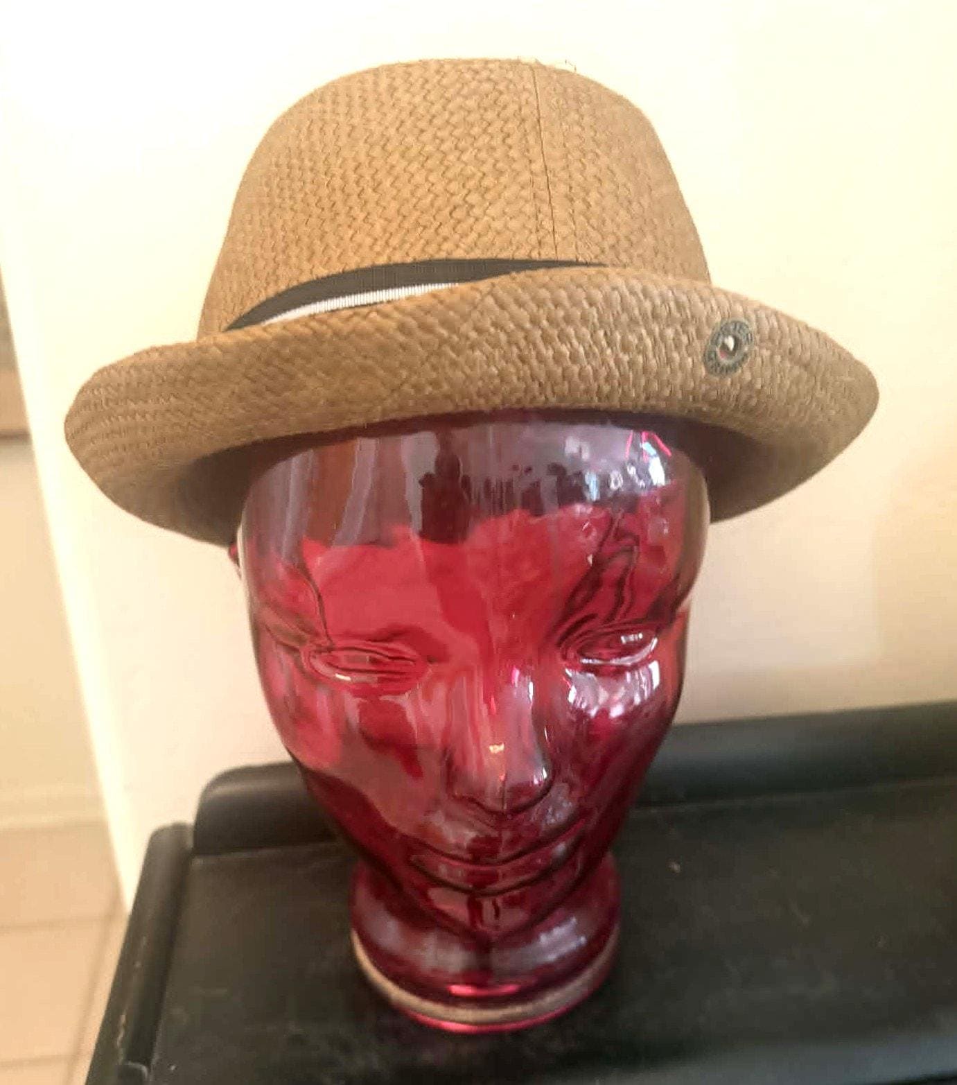 Vintage Cranberry Red Pink Glass Mannequin Head Spain Display Bust 12” Heavy Purple-red glass mannequin head – Turquoise main image 3