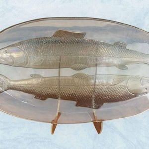 Vintage 1970s Goran & Warff for Kosta Boda Iridescent Fish Art Glass Platter 20&quot;