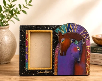 Vintage Laurel Burch Horse Picture Frame Colorful Southwest Folk Boho Signed