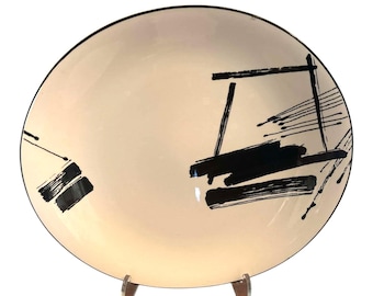 Vintage SANGO The Larry Laslo Collection Calligraphy Black White Oval Platter