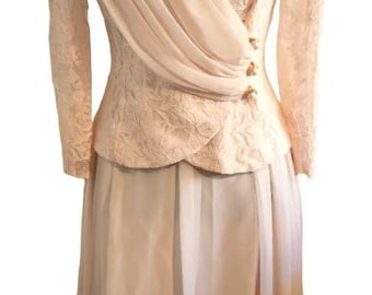 Vintage Maya Jornot for Michael Marcella Soft Pink Lace Jacket & Skirt Set Sz 12