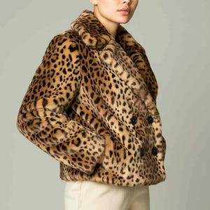 Vintage Ann Taylor Loft Kunstpelz Leopard Gepard Zweireihiger Mantel Größe XS SOFT