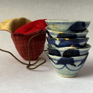 Authentic Qing Dynasty Antique Chinese Porcelain Tea Cups Set of 5 | Blue and White Qinghua Collector Grade Gift