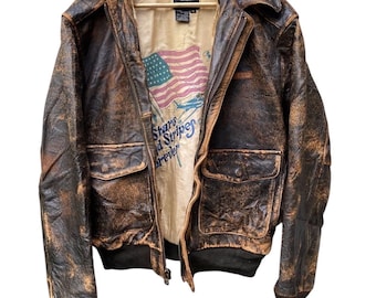 RARE Vintage 1986 Avirex Type A-2 Old Leather Flight Jacket With
