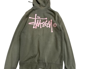 Stussy Olive Green Distressed Sweatshirt Hoodie Made Usa