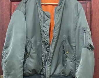 Vintage Alpha Industries Ma-1 Bomber Jacket Olive Green Made Usa