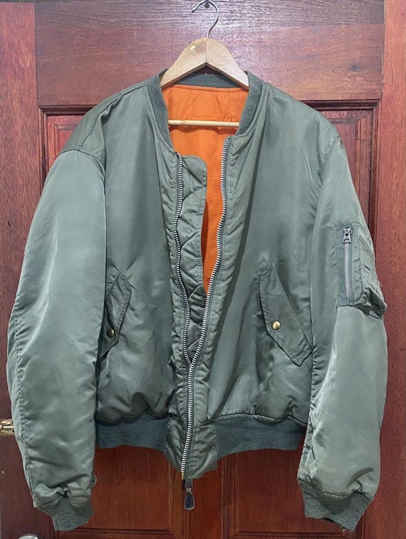 Vintage Alpha Industries Ma-1 Bomber Jacket Olive Green Made Usa