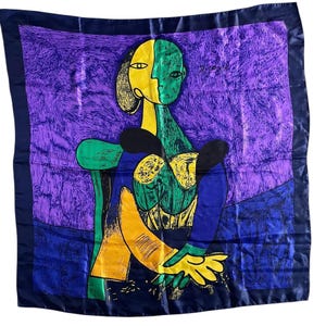 Vintage  Picasso Inspired, Abstract Art Scarf, Cubist Scarf, Wearable Art, Art Lover Gift, Vintage Fashion, Statement Scarf,