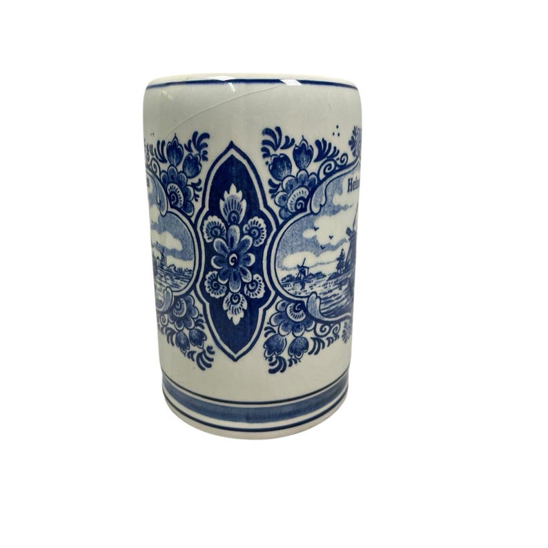 VTG Heineken Beer Mug Hand Painted Delft Blue Windmill Cup Holland Pottery image 6