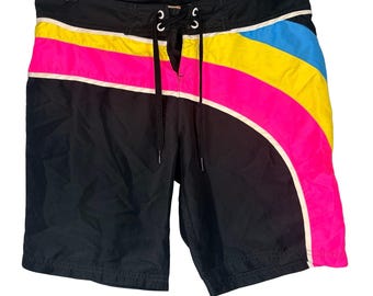 Pantalones cortos de baño para mujer VTG Op Ocean Pacific, talla M, color negro, estilo retro Y2K Rainbow Surf Swim