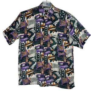 Chemise Vintage Homme Années 80/90 – Graphique Colorée – Taille L – Manches Courtes