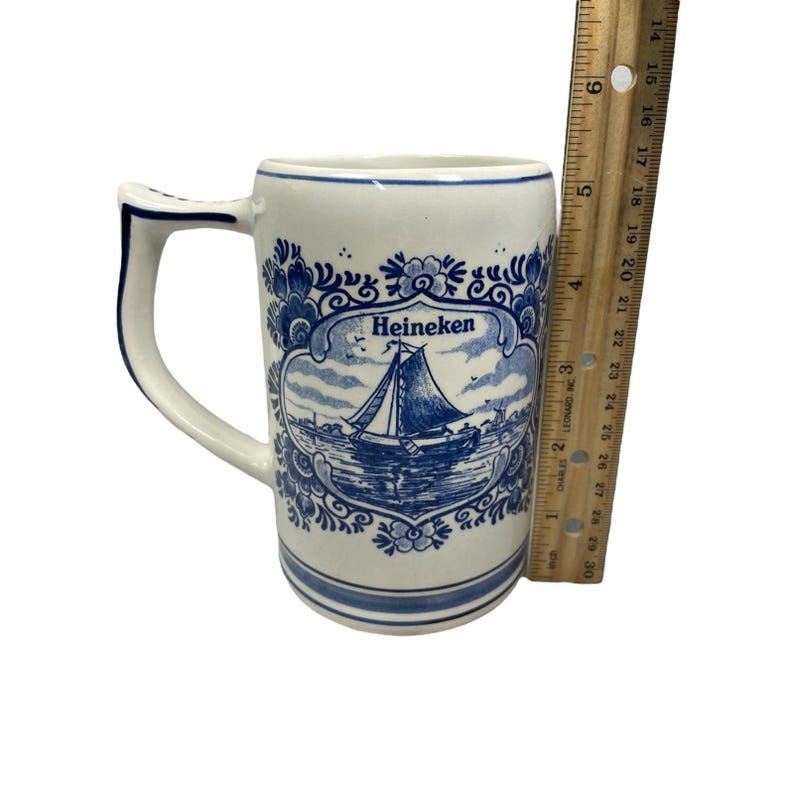 VTG Heineken Beer Mug Hand Painted Delft Blue Windmill Cup Holland Pottery image 13