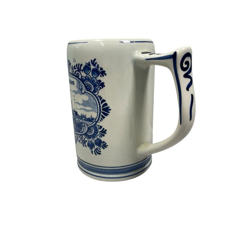 VTG Heineken Beer Mug Hand Painted Delft Blue Windmill Cup Holland Pottery image 5
