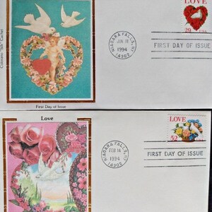 Envelopes Vintage Love, conjunto de 2 envelopes, pomba e coração de flor, rosas, seda colorano 1995