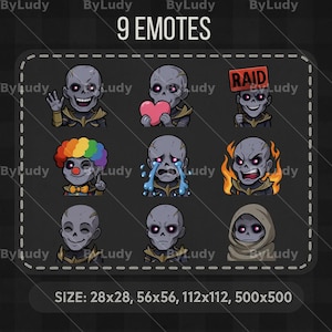 May include: Nine different emoticons featuring a dark-skinned character with various expressions, including a clown, crying, and holding a sign that says "RAID".