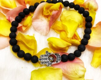 Lava Rock Hamsa Mala Meditation Bracelet Men Women