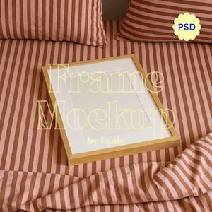 Pink Brown Striped Bed Sheets Frame Mockup, Aesthetic Flat Lay Digital Frame, Modern 5:7 Ratio Mockup Template, Slow Living Lifestyle Scene