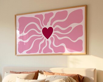 Pink Heart Groovy 70s Wall Art Retro Love Wooden Decor SP0295